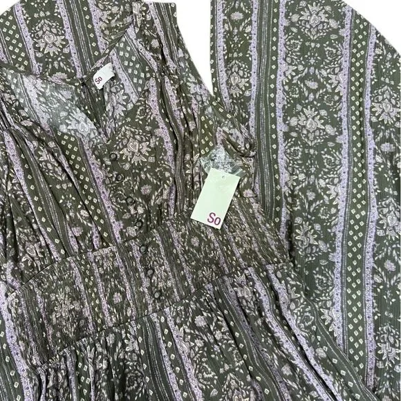 SO Smocked wide leg jumpsuit green purple floral juniors Size XL - Picture 2 of 16